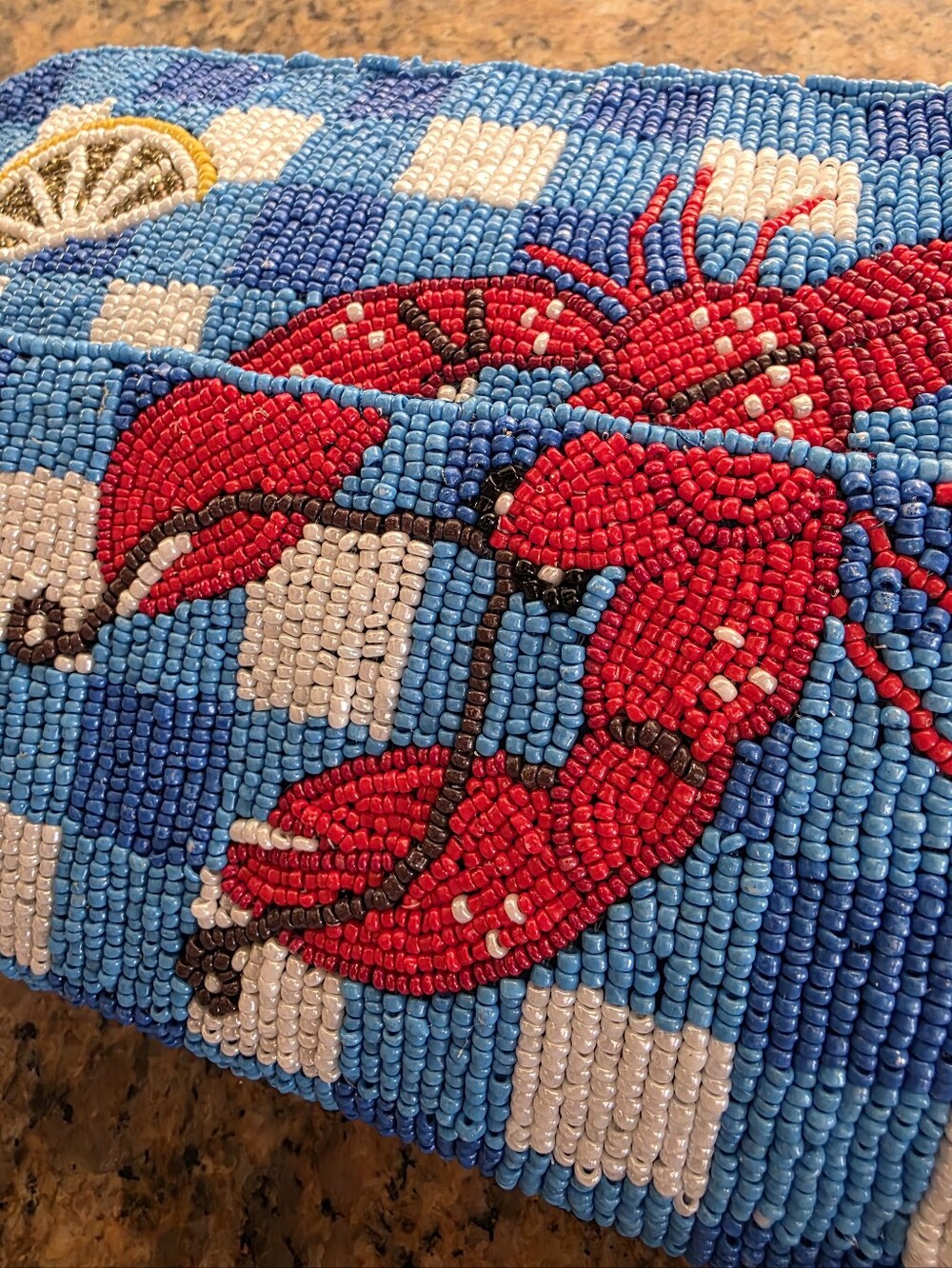 SOL AND MER BEADED CHECKERED "LOBSTER" SUMMER SHOULDER BAG VIRAL - Picture 11 of 14